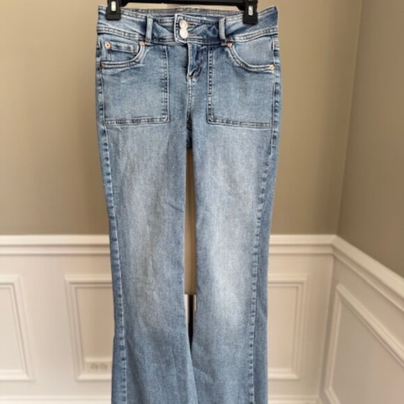 Garage Blue Denim Low Rise Flare Jeans - Picture 3 of 12